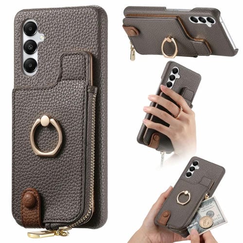 Funda para Teléfono Samsung Galaxy A05S Litchi Leather Oil Edge Ring Zipper Wallet Back (Gris)