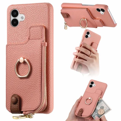 Funda para Teléfono Samsung Galaxy A04 Litchi Leather Oil Edge Ring Zipper Wallet Back (Rosa)