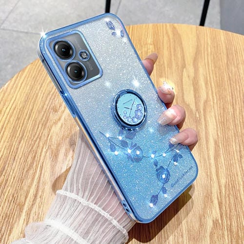 Estuche para Teléfono Motorola Moto G55 con Anillo Flores Inmortales y Purpurina Degradada (Azul)