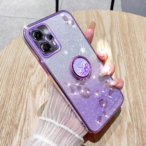 Estuche para Teléfono Motorola Moto G55 con Anillo de Flores Inmortales y Purpurina Degradada (Morado)