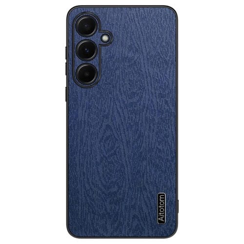 Funda para Teléfono Samsung Galaxy A55 a Prueba de Golpes de Cuero con Corteza de Árbol (Azul)
