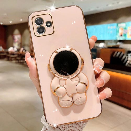 Estuche para Teléfono Samsung Galaxy A04E Embrace Stars con Soporte Astronauta Galvanizado (Rosa)