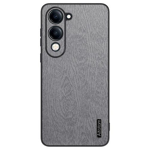 Funda de Cuero con Textura de Corteza de Árbol para Vivo Y04, a Prueba de Golpes (Gris)