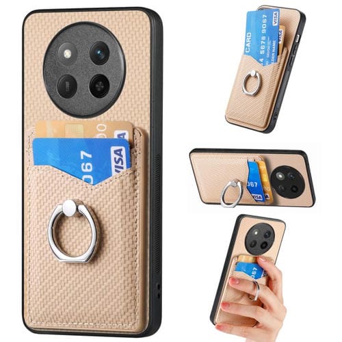 Funda para Teléfono Honor X60 Pro con Anillo y Billetera Fibra de Carbono (Caqui)