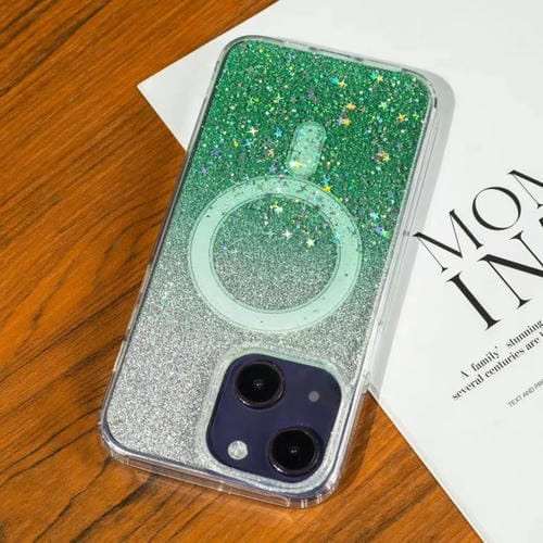 Estuche para Teléfono iPhone 15 Magsafe Estrellado con Brillo Degradado (Verde Degradado) - MOVILSTORE