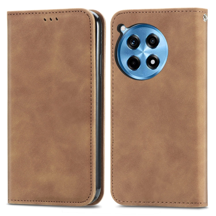 Funda de Cuero para OnePlus Ace 3 Pro con Tapa Magnética y Tacto Retro (Marrón)