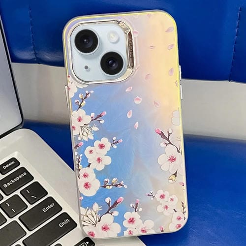 Funda para iPhone 15 TPU con Textura de Flor Láser de Galvanoplastia (Flor de Ciruelo Ah18) - MOVILSTORE