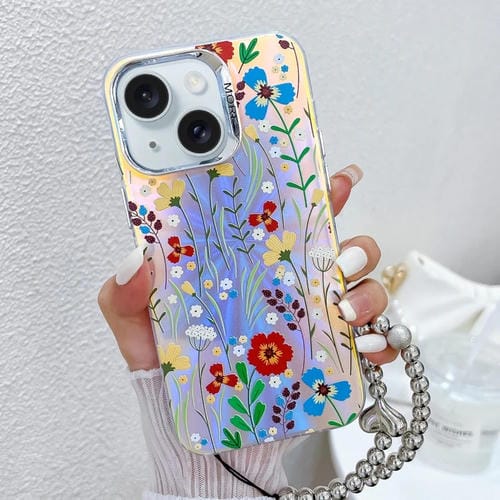 Funda para Teléfono iPhone 15 Flor Låser Galvanizada con Correa para Muñeca (Flor Ah6) - MOVILSTORE