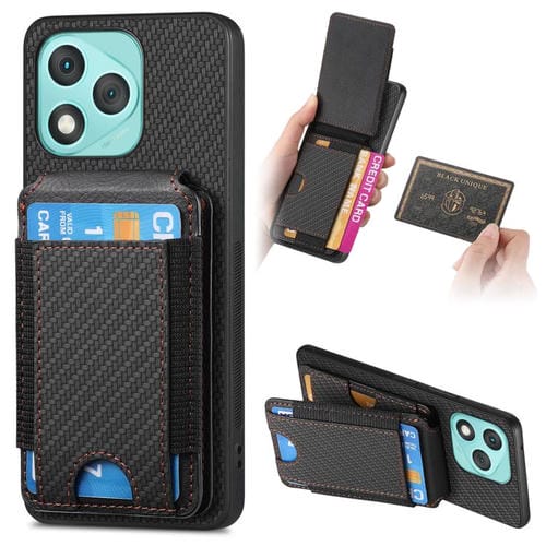 Funda de fibra de carbono con tapa vertical y función atril para Honor 400 Lite (negro)