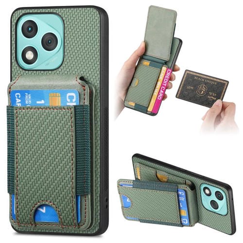 Funda de fibra de carbono con tapa vertical tipo billetera para Honor 400 Lite (verde)