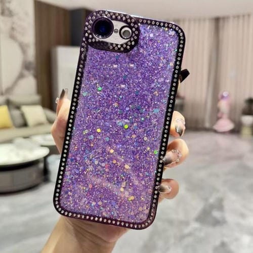 Funda de TPU con lentejuelas y diamantes brillantes para iPhone 16e (morado)