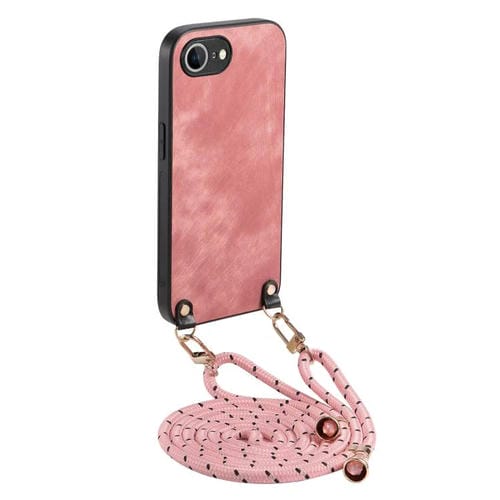 Funda de Cuero Vintage para iPhone 16E con Parte Trasera de Policarbonato y Correa Cruzada (Rosa)