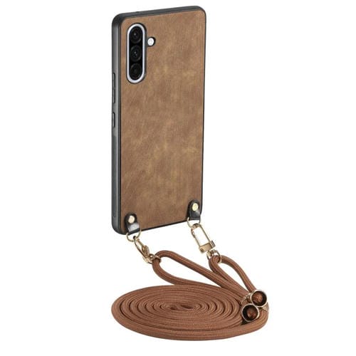 Funda para Samsung Galaxy A36 Cuero Vintage Parte Trasera Policarbonato Correa Cruzada (Marrón)