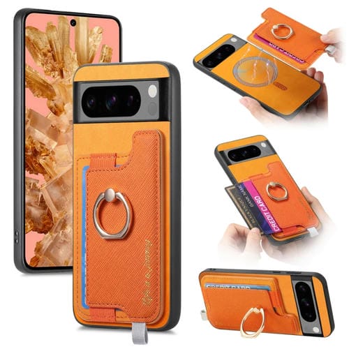 Funda para Teléfono Google Pixel 8 Retro con Tapa Trasera Magnética Pu Magsafe (Amarilla)