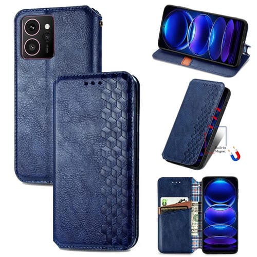 Funda de Cuero Magnética Prensada con Cuadrícula Cúbica para Teléfono HMD Skyline (Azul)