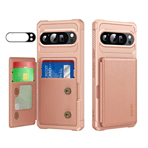 Funda Tipo Billetera Enkay Hat-Prince para Google Pixel 9 Pro XL con Ranura y TPU (Oro Rosa)