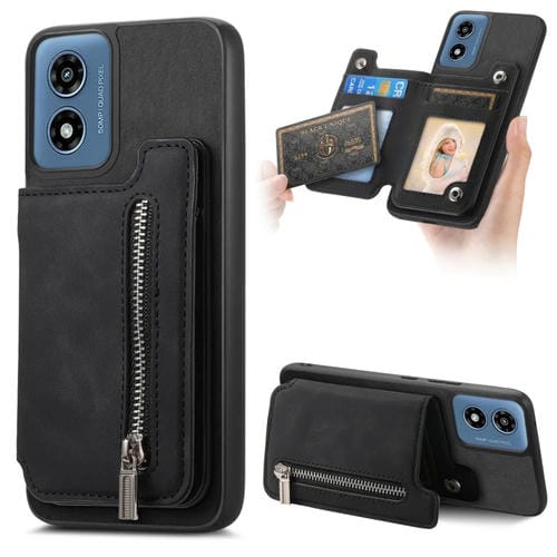 Funda para Teléfono con Cremallera Magsafe Retro para Motorola Moto G Power 2024 5G (Negra)