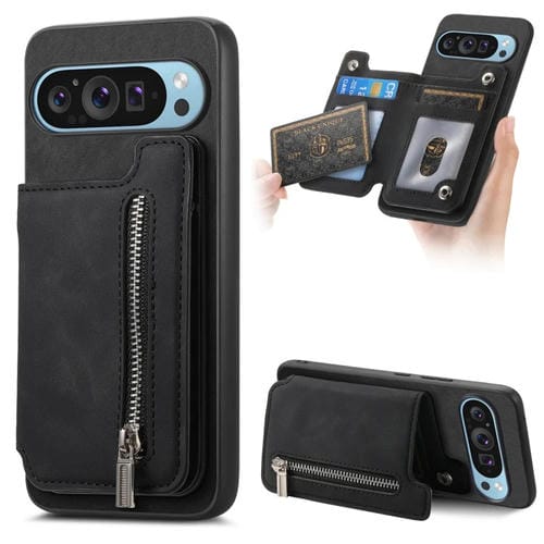 Funda para Teléfono con Cremallera Magsafe Retro para Google Pixel 8 Pro (Negra)