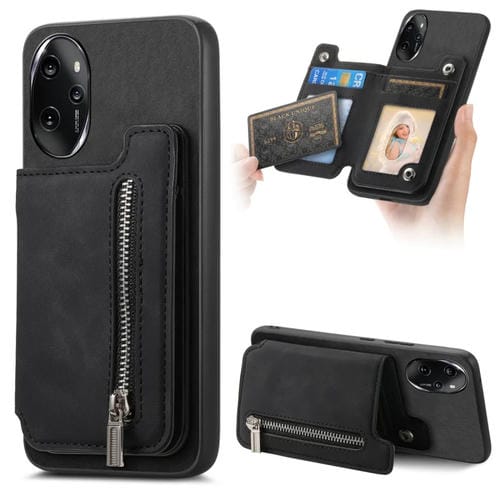 Funda para Teléfono con Cremallera Magsafe Retro para Honor 100 Pro (Negra)