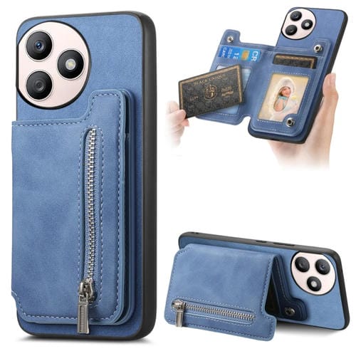 Funda para Teléfono Honor X50I+ con Cremallera Magsafe, Tarjetero y Cartera (Azul)