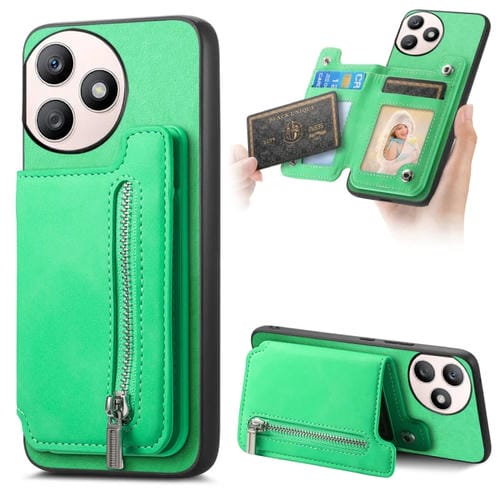 Funda para Teléfono Honor X50I+ Magsafe Retro Tipo Billetera con Cremallera y Tarjetero (Verde)