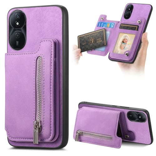Funda para Teléfono Honor Play 50 Plus 5G con Cremallera Magsafe y Tarjetero (Morado)