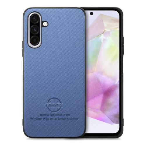 Funda de Piel de Sarga con Parte Trasera de Cuero para Samsung Galaxy A26 (Azul)