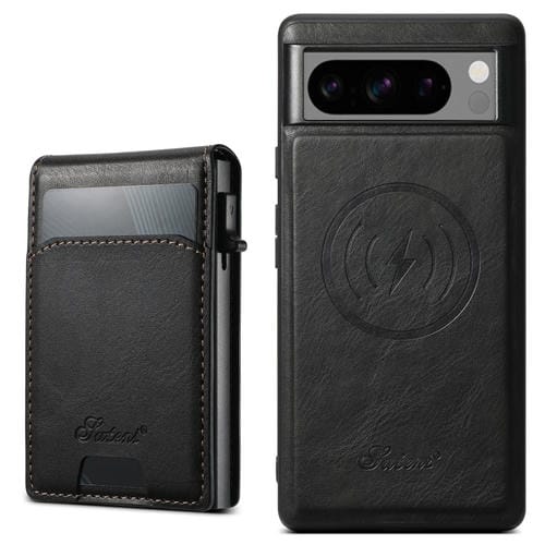 Funda para Google Pixel 8 Pro Suteni H19 Oil Wax 2 En 1 Magsafe con Tapa Extraíble, Ranuras para Tarjetas y Atril (Negra)