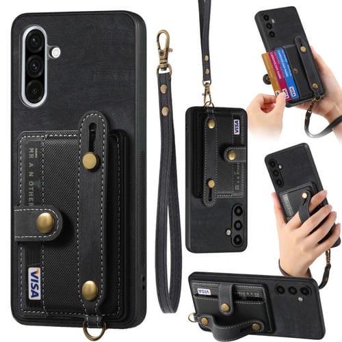Funda de Cuero Tipo Billetera Samsung Galaxy A36 Correa Cruzada Retro (Negro)