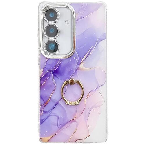 Funda para Teléfono Samsung Galaxy A25 5G con Soporte de Anillo y Textura Mármol Galvanizado (Púrpura)