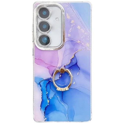 Funda para Teléfono Samsung Galaxy A25 5G Soporte de Anillo Mármol Galvanizado (Púrpura, Azul)