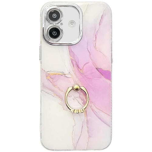 Estuche para Teléfono iPhone 16 Plus Soporte de Anillo Textura Mármol Galvanizado (Morado Claro)