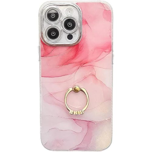 Funda para Teléfono iPhone 14 Pro Max Soporte de Anillo Mármol Galvanizado (Rosa S2)