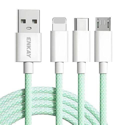 Cable de Datos USB a Micro USB 8 Pines Tipo C Enkay CB173 3 en 1 60W 1 m (Verde)