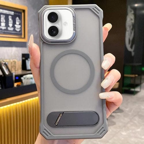 Funda para iPhone 16 Plus con Tapa Plegable sin Marco y Soporte Magsafe (Gris)