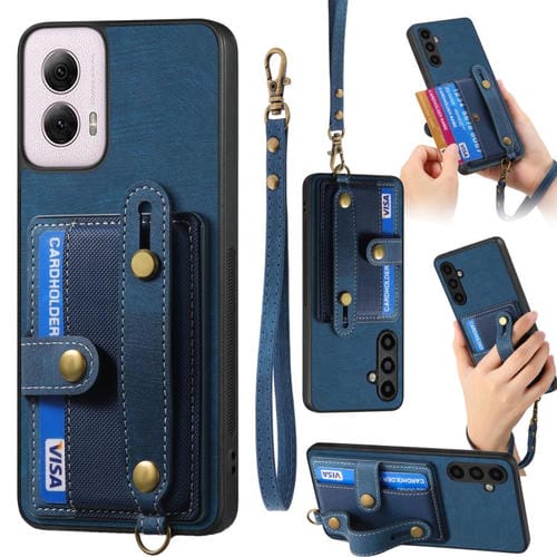 Funda de Cuero Tipo Billetera con Correa Cruzada para Motorola Moto G Power 5G (2024) (Azul)