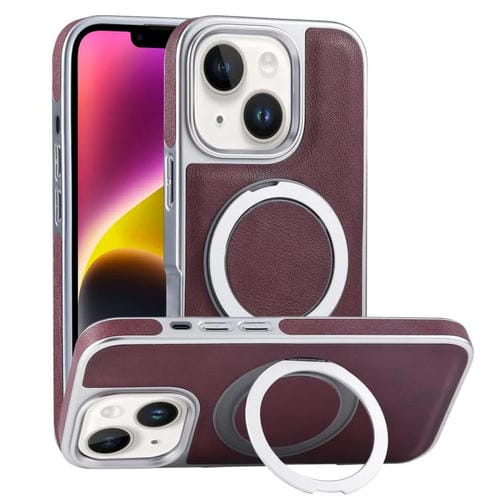 Funda para Teléfono Magsafe Giratorio Cuero Granulado iPhone 14 Plus (Rojo Oscuro)