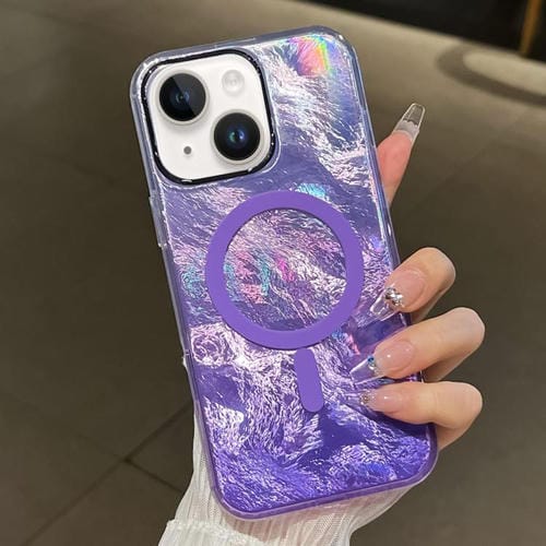 Funda para teléfono Magsafe iPhone 13 textura glaciar enchapada degradado (Morado)
