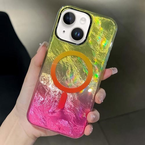 Funda para Teléfono Magsafe iPhone 14 Plus Textura Glaciar Enchapada Degradado (Amarillo Rosa)
