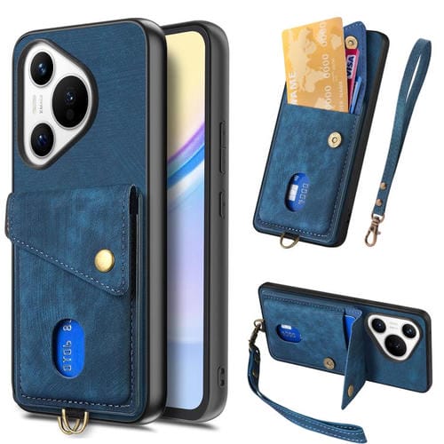 Funda de cuero plegable con correa para Huawei Pura 70 Pro / 70 Pro+ (azul)