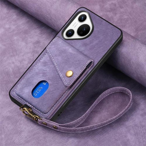 Funda de cuero plegable con correa para Huawei Pura 70 Pro / 70 Pro+ (morado)