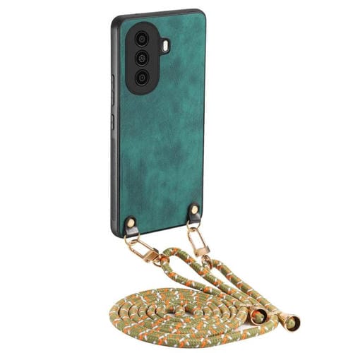 Funda de Cuero Vintage para Huawei Nova Y70 Y70+ con Correa Cruzada (Verde)