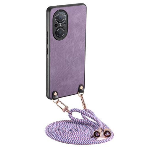 Funda de Cuero Vintage para Huawei Nova 9 Se con Parte Trasera de Policarbonato y Correa Cruzada (Morado)