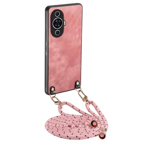 Funda de Cuero Vintage para Huawei Nova 11 Pro con Parte Trasera de Policarbonato y Correa Cruzada (Rosa)