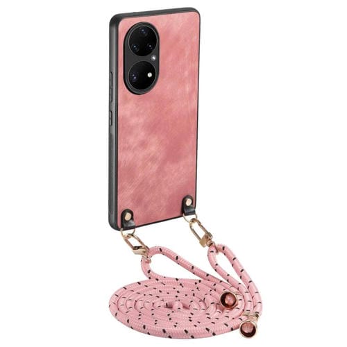 Funda de Cuero Vintage para Huawei P50 Pro con Correa Cruzada para PC (Rosa)