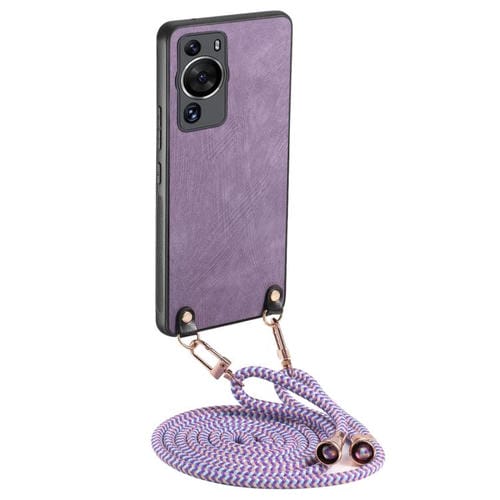Funda de Cuero Vintage para Huawei P60 Pro con Correa Cruzada (Morado)