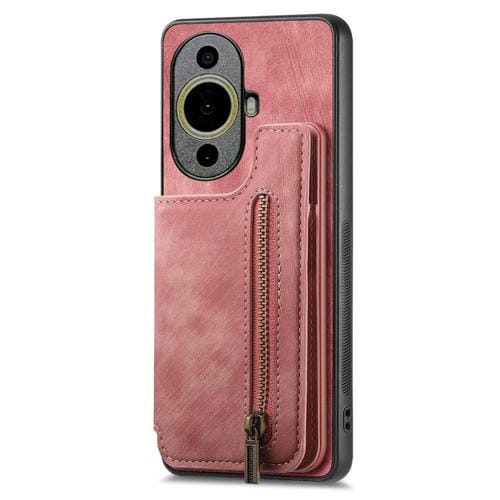 Funda de Cuero Retro con Cremallera para Huawei Nova 11 Pro (Rosa)