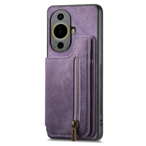 Funda de Cuero Retro con Cremallera para Huawei Nova 11 (Morado)