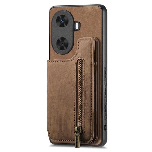 Funda de Cuero Retro con Cremallera y Billetera para Huawei Enjoy 60 (Marrón)