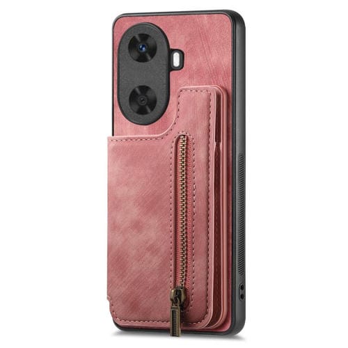 Funda de Cuero Retro con Cremallera y Billetera para Huawei Enjoy 60 (Rosa)